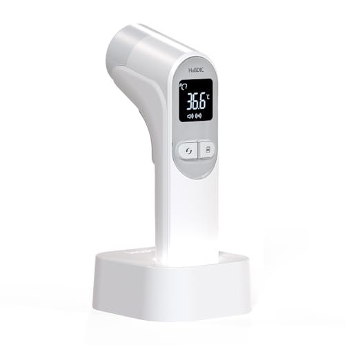 ヒュービディック HuBDIC 非接触体温計 サーモファインダー S5 医療機器認証取得 赤外線 体温計 非接触式電子温度計 1秒 使用環境温度5℃〜40℃ 予熱機能 メモリー 100件 検温結果を色でお知らせ 専用スタンド付き 体温 温度 こめかみ おでこ 高精度 温度計 オートパワーオフ 赤ちゃん 子供 大人 保育 介護 ホワイト HFS-3000